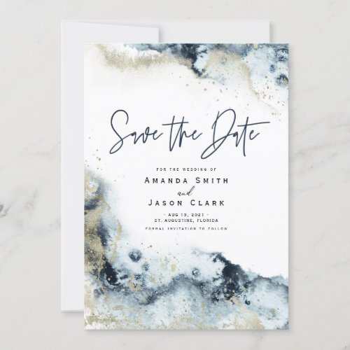 Abstract Faux Gold Navy Watercolor Save the Date I Invitation