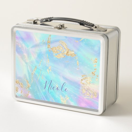 abstract faux holographic background metal lunch box