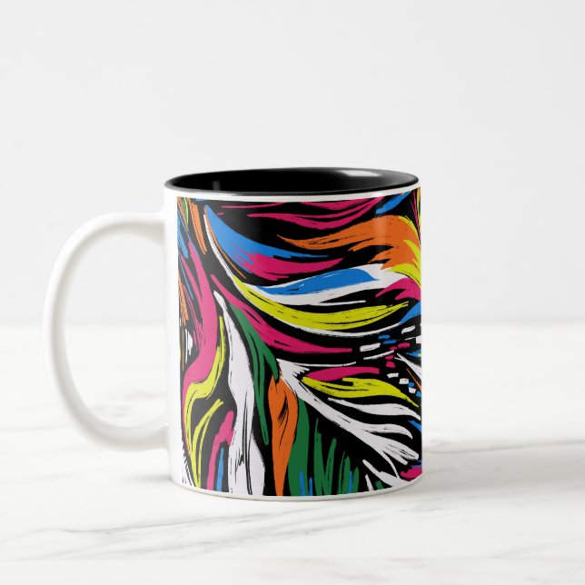 Abstract feather colorful print Two-Tone coffee mug (Left)