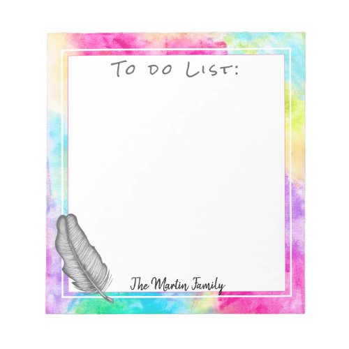 Abstract Feather Family Name Colorful To Do List Notepad