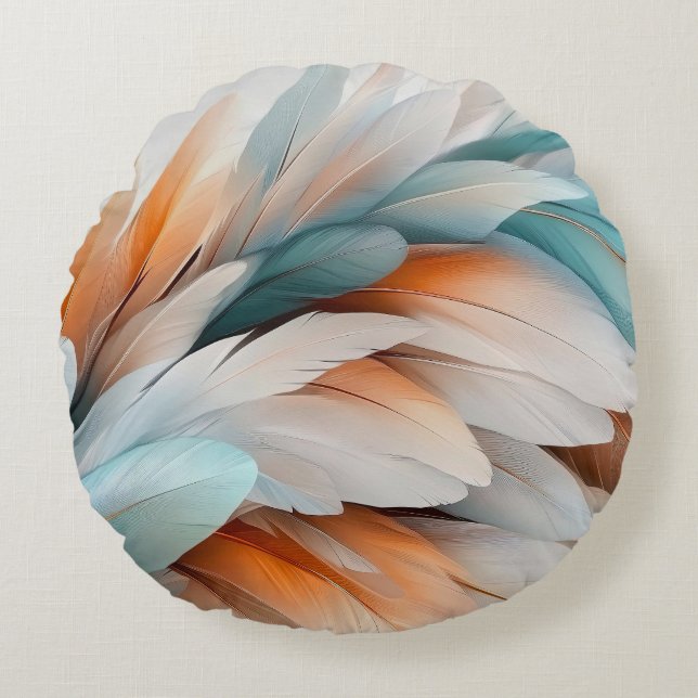 Abstract Feather Flow – Soft Elegance Round Pillow (Front)