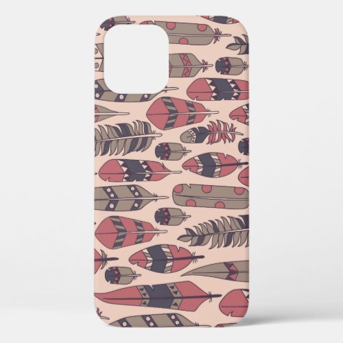 Abstract feathers colorful vintage background iPhone 12 case