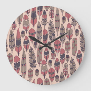 Abstract feathers: colorful vintage background. large clock