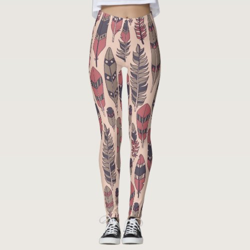 Abstract feathers colorful vintage background leggings