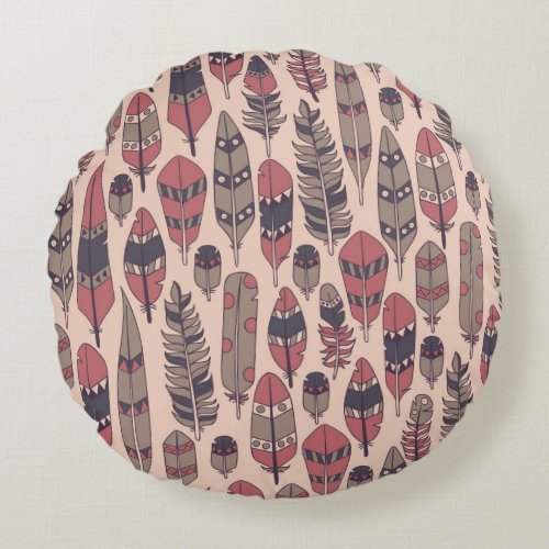 Abstract feathers colorful vintage background round pillow