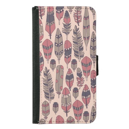 Abstract feathers colorful vintage background samsung galaxy s5 wallet case