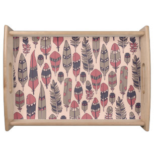 Abstract feathers: colorful vintage background. serving tray