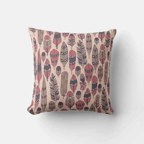 Abstract feathers colorful vintage background throw pillow