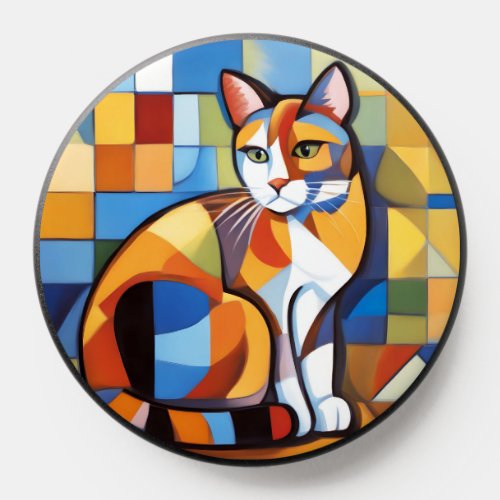 Abstract Feline Beauty Calico Cat Cubist PopSocket