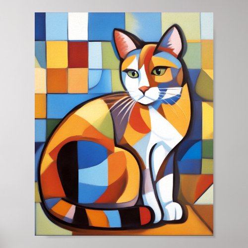 Abstract Feline Beauty Calico Cat Cubist Poster