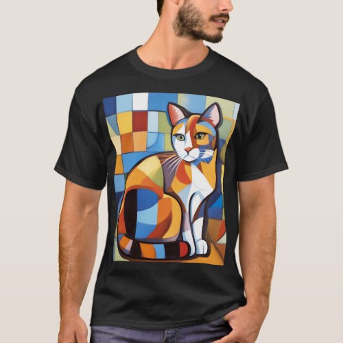 Abstract Feline Beauty Calico Cat Cubist T_Shirt