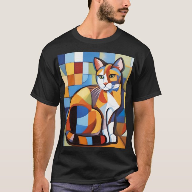 Abstract Feline Beauty Calico Cat Cubist T-Shirt (Front)