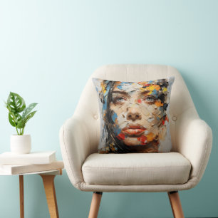 Abstract Female Face Colors Throw Pillow