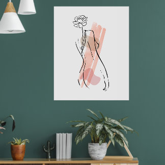 Abstract Female Figure Line Art Boho Wall Art Post