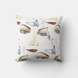 Abstract Female Portrait Geometric Face Art Throw Pillow