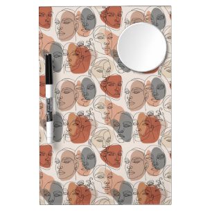 Abstract Feminine Face Pattern Dry Erase Board With Mirror