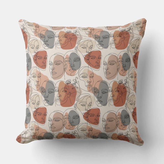Abstract Feminine Face Pattern Throw Pillow (Front)