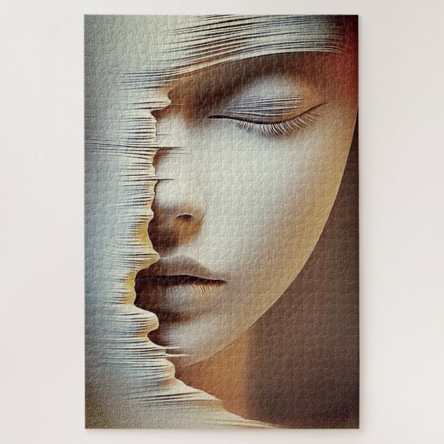 Abstract Feminine Face Wall Art – Modern Textured Jigsaw Puzzle (Vertical)