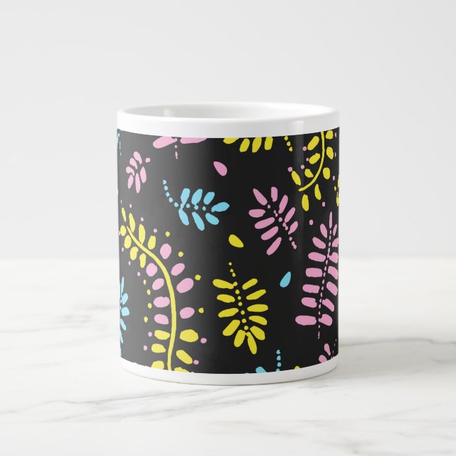 Abstract Ferns -bright yellow, pink, blue  Giant Coffee Mug (Front)