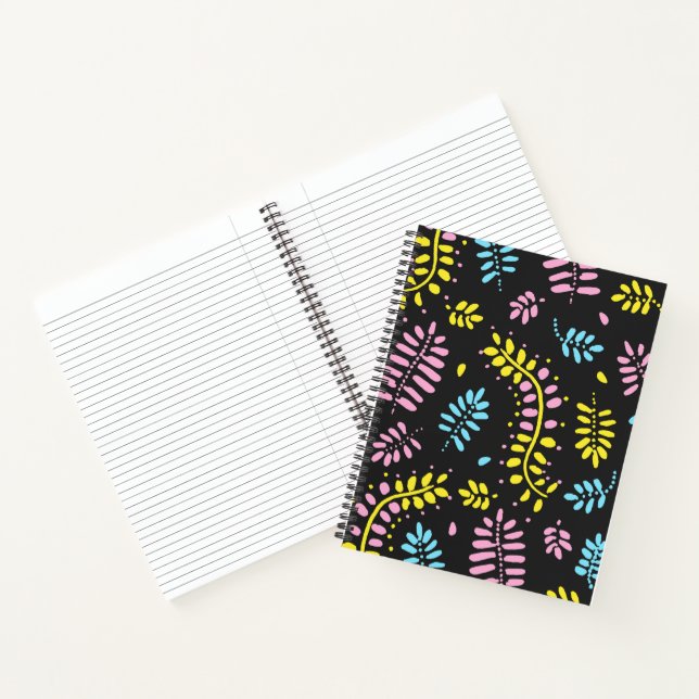Abstract Ferns-yellow, pink and blue on dark gray Notebook (Inside)