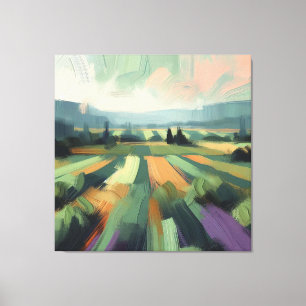 Abstract Field with Orange, Greens, Purple, Pink Canvas Print