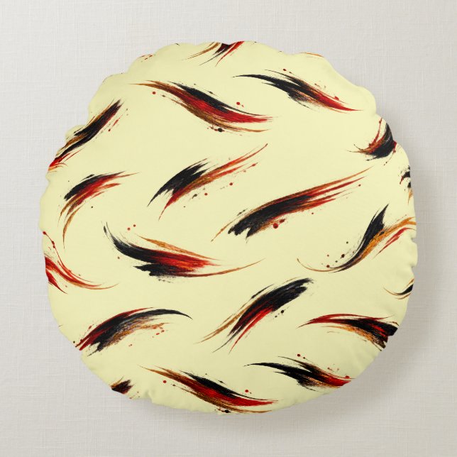 Abstract Fiery Brush Strokes Pattern Round Pillow (Front)
