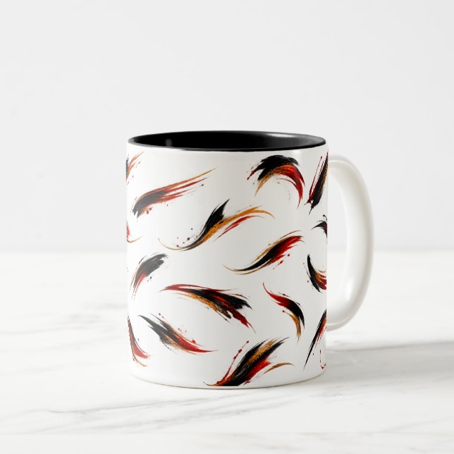 Abstract Fiery Brush Strokes Pattern Two-Tone Coffee Mug (Front Right)
