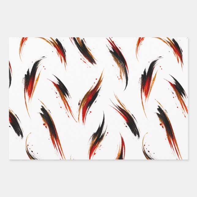 Abstract Fiery Brush Strokes Pattern Wrapping Paper Sheets (Front 2)