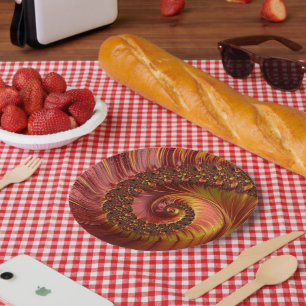 Abstract Fiery Spiral Fractal Paper Plates