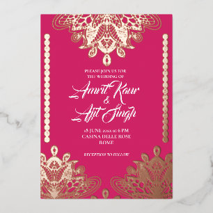 Abstract Filigree on Fuchsia Foil Invitation