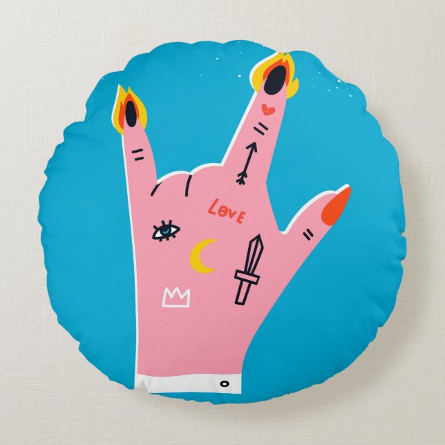 Abstract fire fingers round pillow (Front)