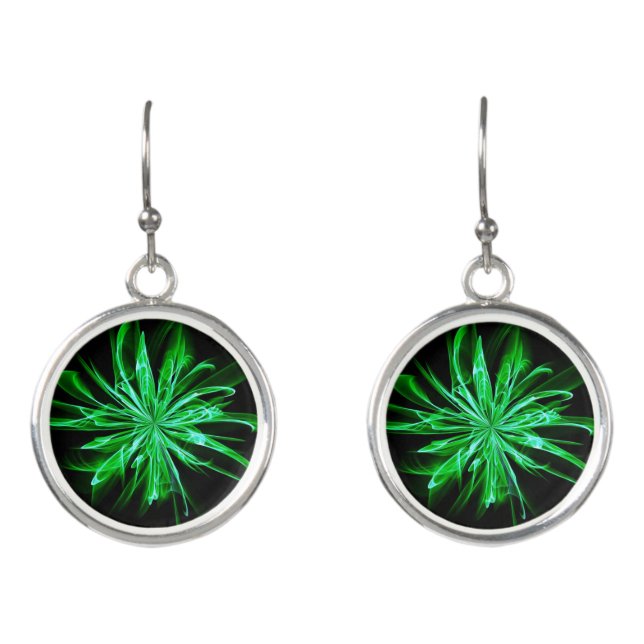 Abstract Fire Flower - Green Earrings (Front)