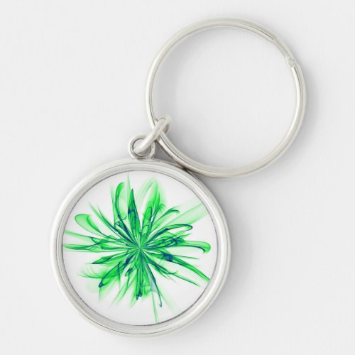 Abstract Fire Flower on White _ Green Keychain