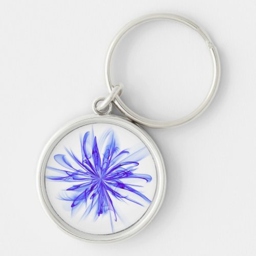 Abstract Fire Flower on White _ Indigo  Keychain