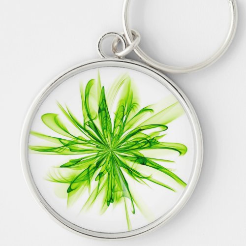 Abstract Fire Flower on White _ Lime Green Keychain
