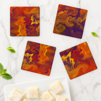 Abstract Fire & Lava  – Red, Orange Coaster Set