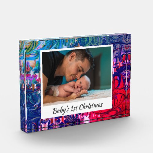 Abstract FIRST CHRISTMAS Baby Photo Block