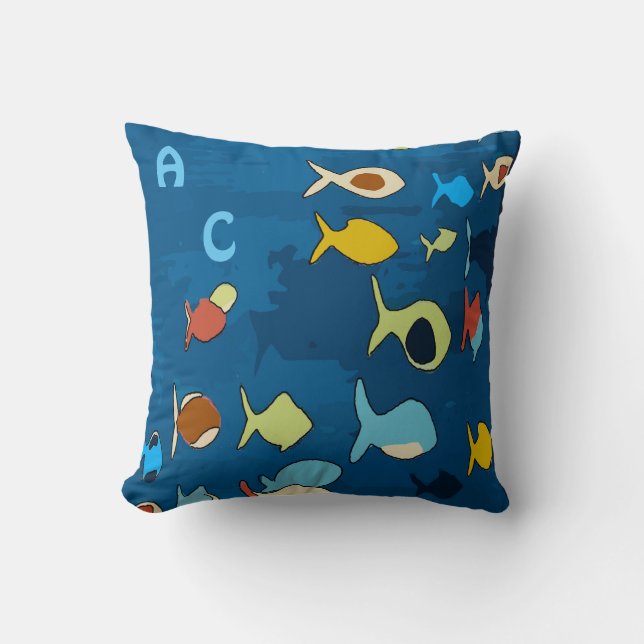 Abstract Fish, add initials Throw Pillow (Front)