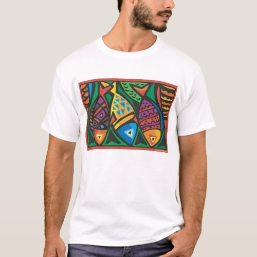 Abstract Fish Art Design T_Shirt