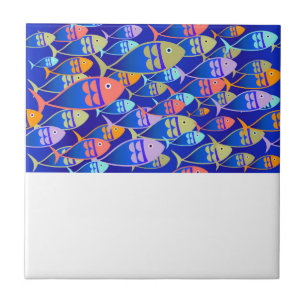 Abstract fish blue pattern ceramic tile