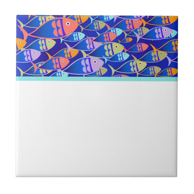 Abstract fish blue pattern ceramic tile (Front)