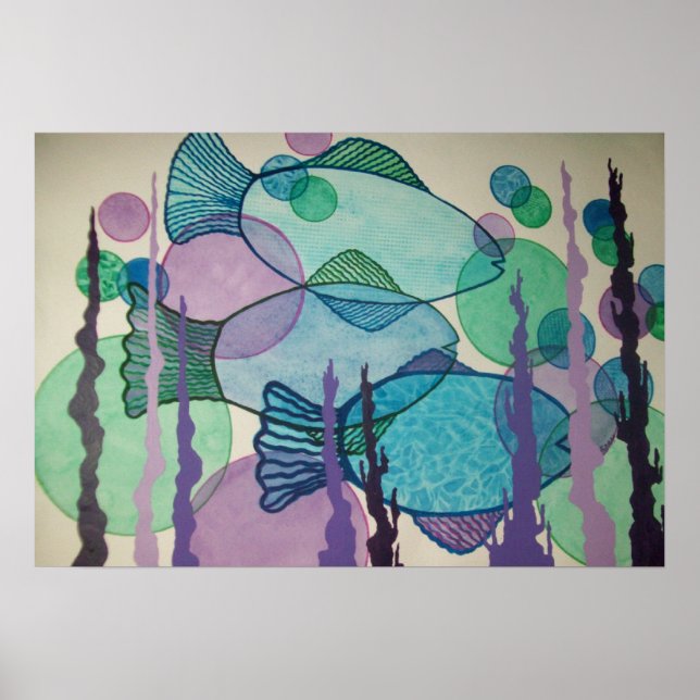Abstract fish in blue poster (Front)