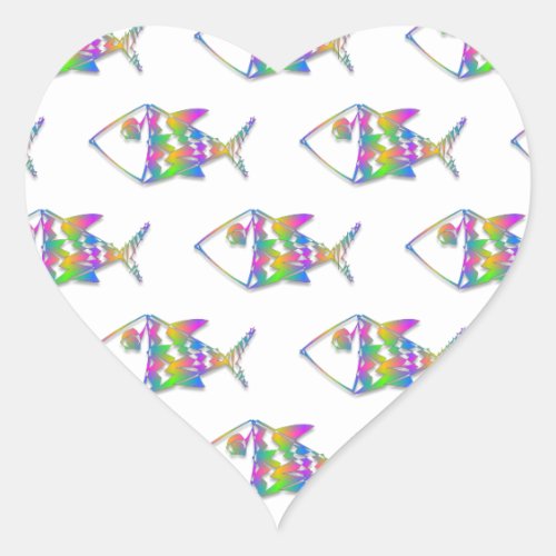 Abstract Fish Pattern Heart Sticker
