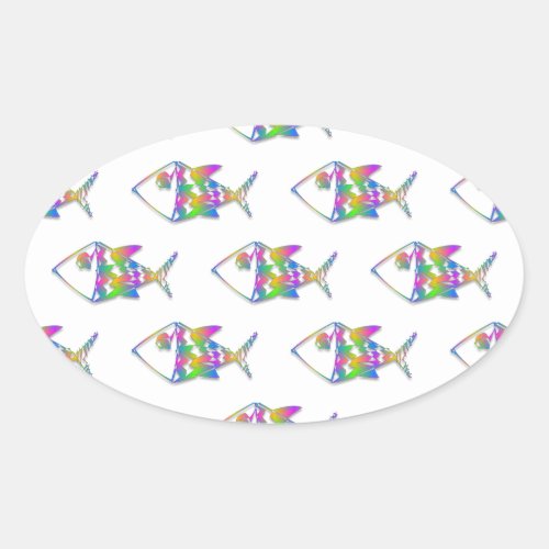 Abstract Fish Pattern Oval Sticker