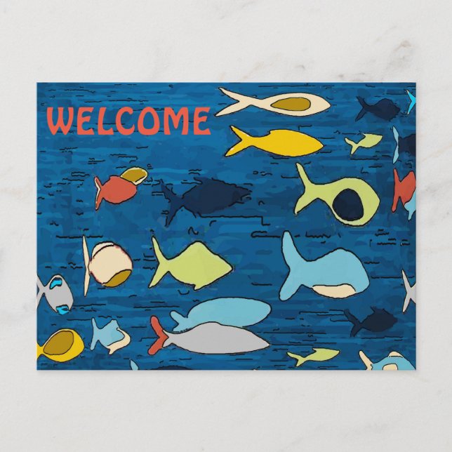 Abstract Fish,WELCOME, add text Postcard (Front)