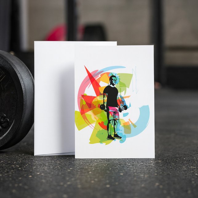 Abstract Fitness Art of Man Lifting Dumbbells Invitation (Creator Uploaded)