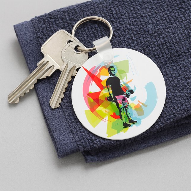 Abstract Fitness Art of Man Lifting Dumbbells Keychain (Creator Uploaded)
