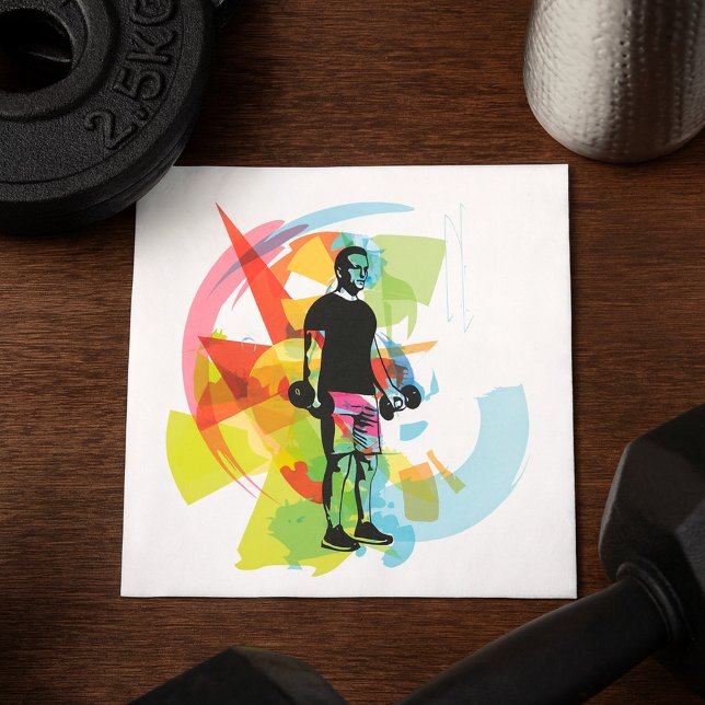 Abstract Fitness Art of Man Lifting Dumbbells Napkins (Creator Uploaded)
