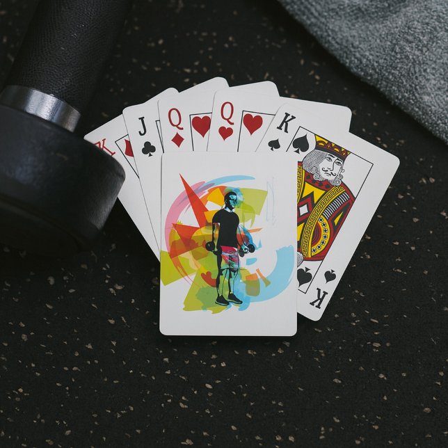 Abstract Fitness Art of Man Lifting Dumbbells Poker Cards (Creator Uploaded)