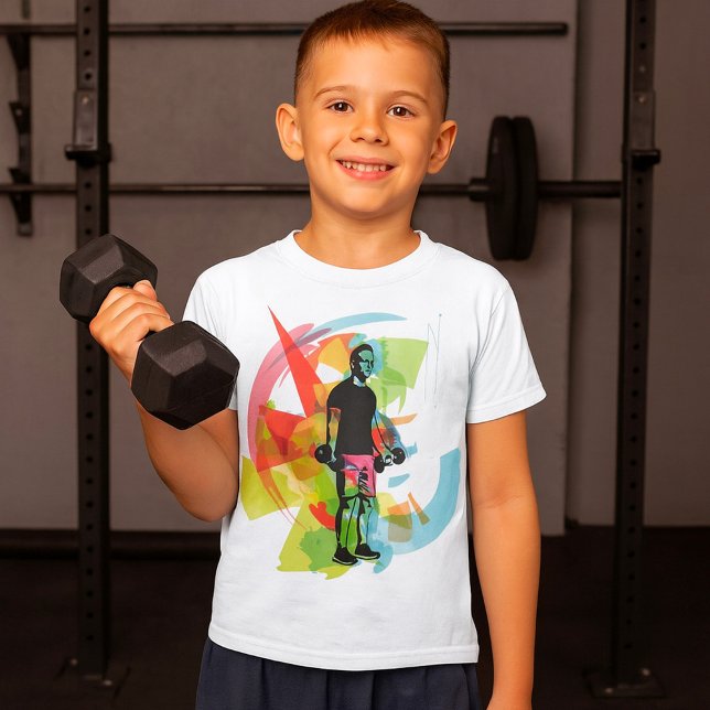 Abstract Fitness Art of Man Lifting Dumbbells T-Shirt (Creator Uploaded)